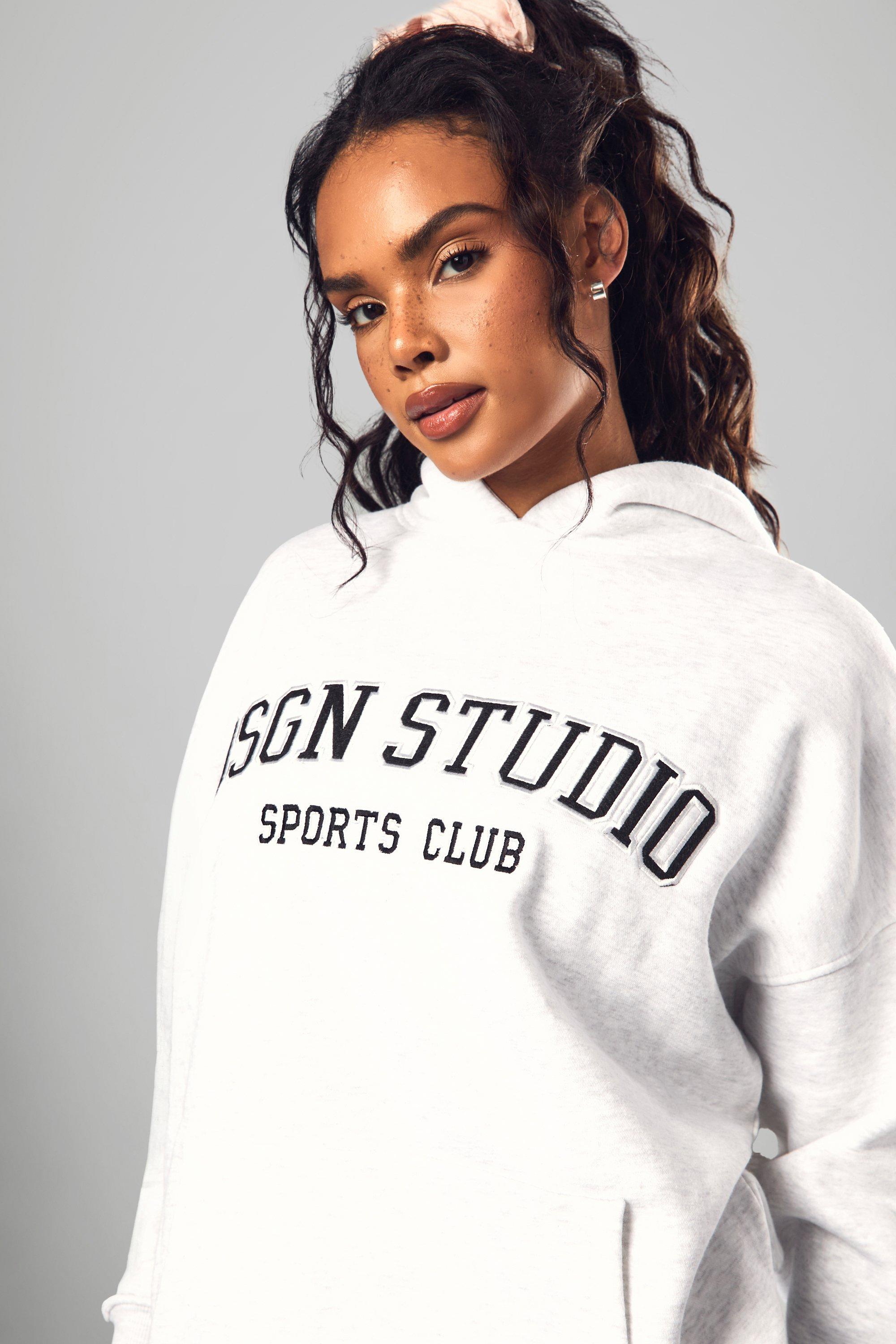 Ash Grey Dsgn Studio Applique Oversized Hoodie boohoo UK